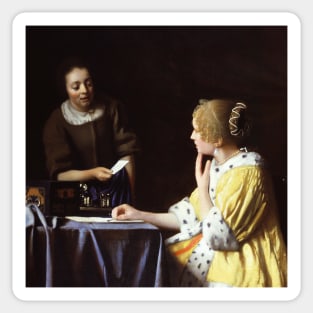 Mistress and Maid by Jan Vermeer Sticker